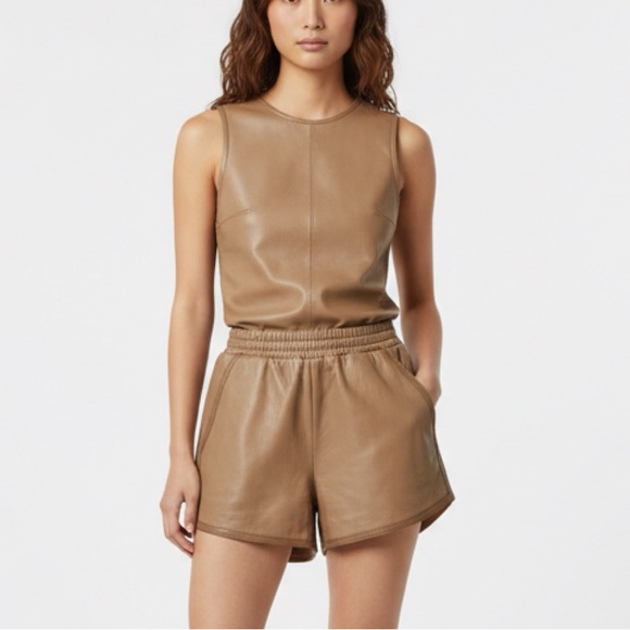 Zeynep Arcay Pants - Zeynep Arcay Camel Leather Shorts